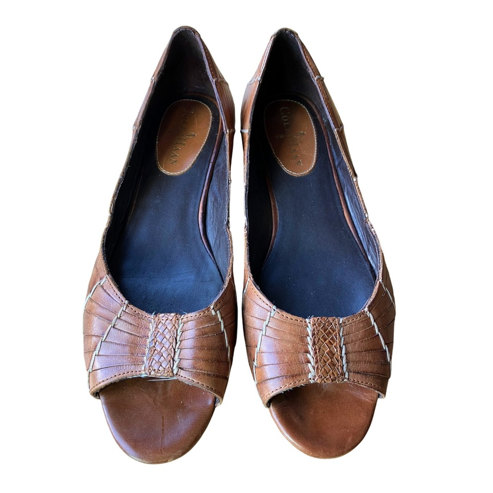 Cole Haan Air Bria Huarache Slip On Peep Toe Boho Woven Flat‎ Chestnut Size 9